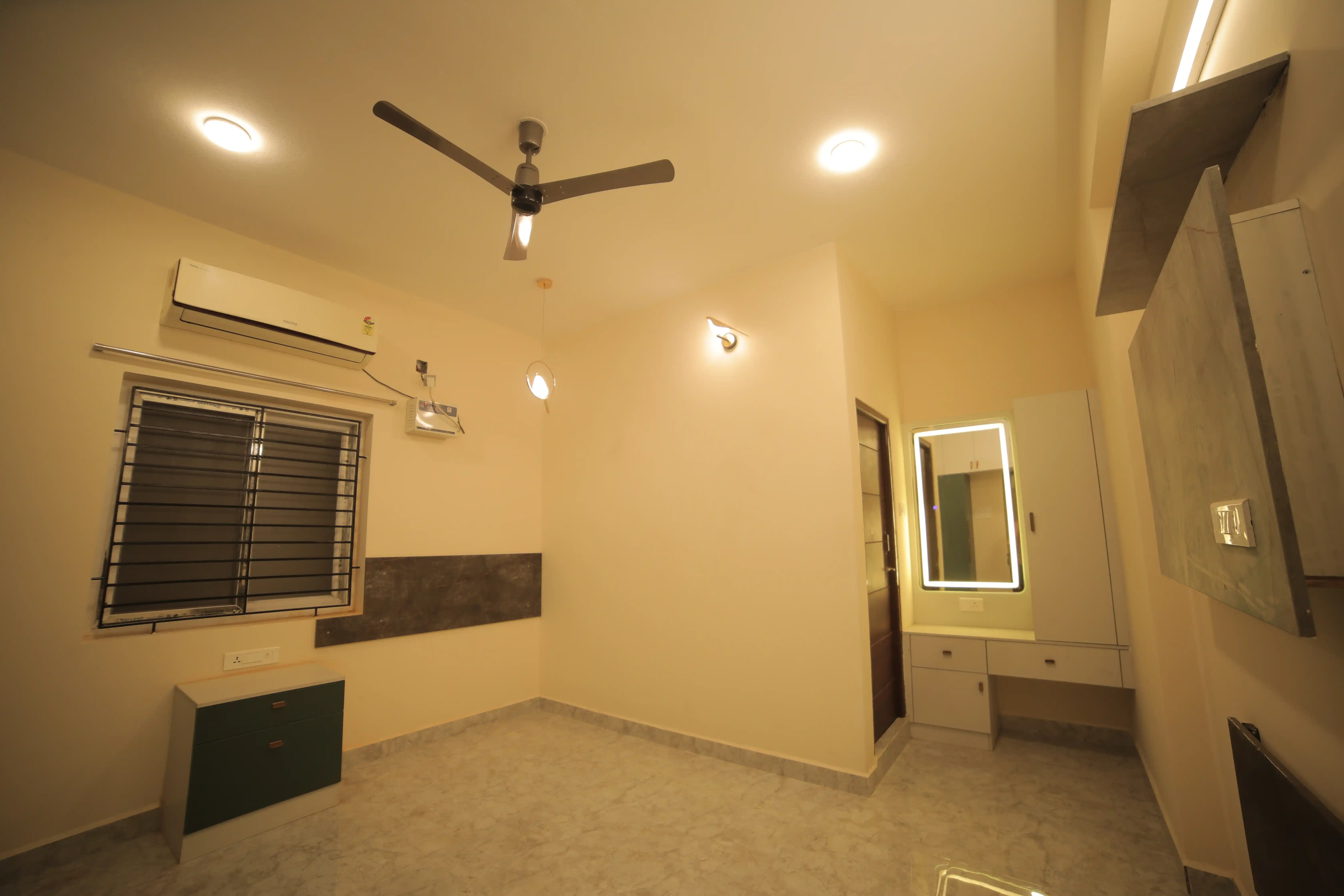 Bedroom corner with custom interior finishes