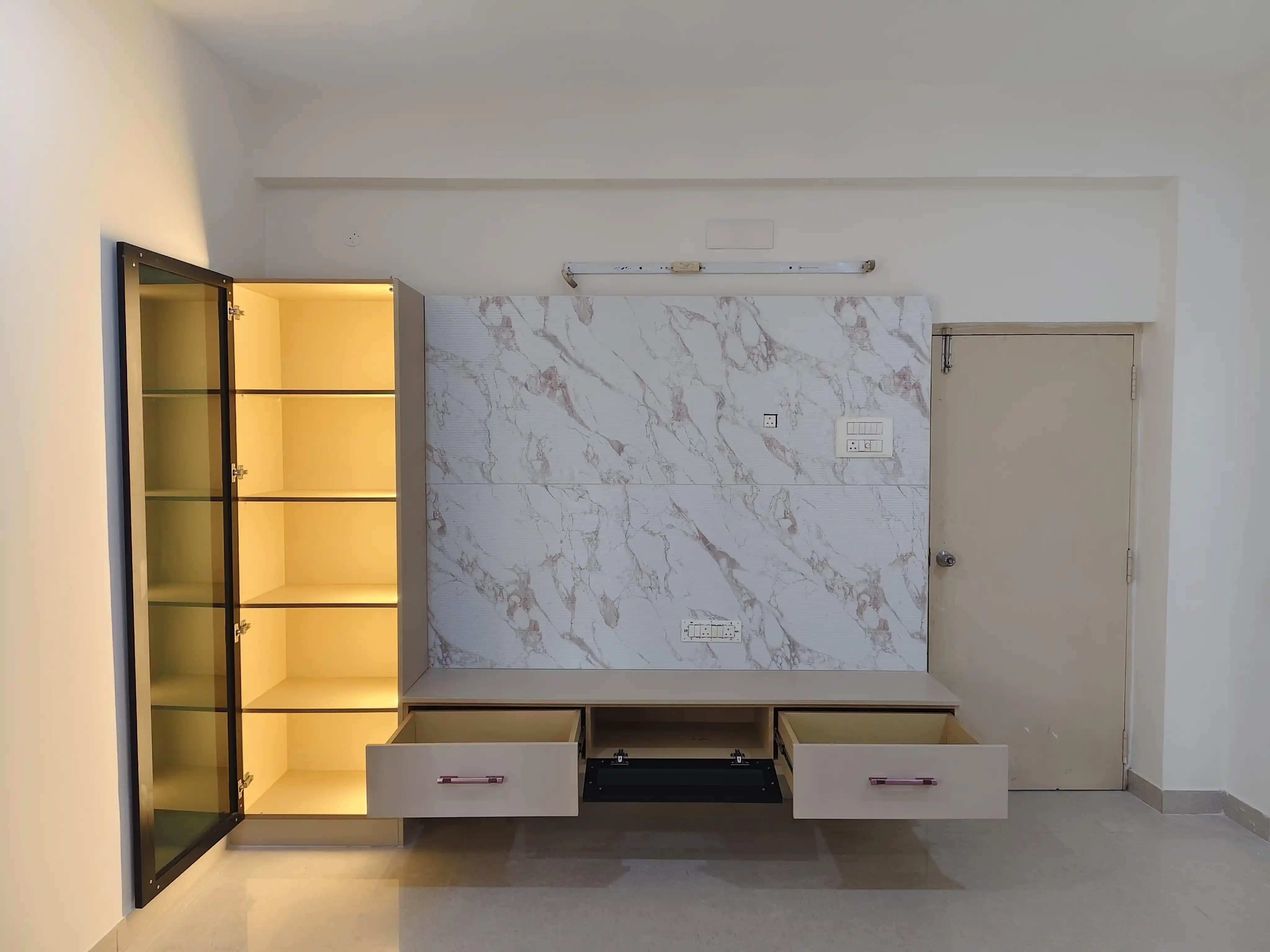 Connected living area with soft lighting