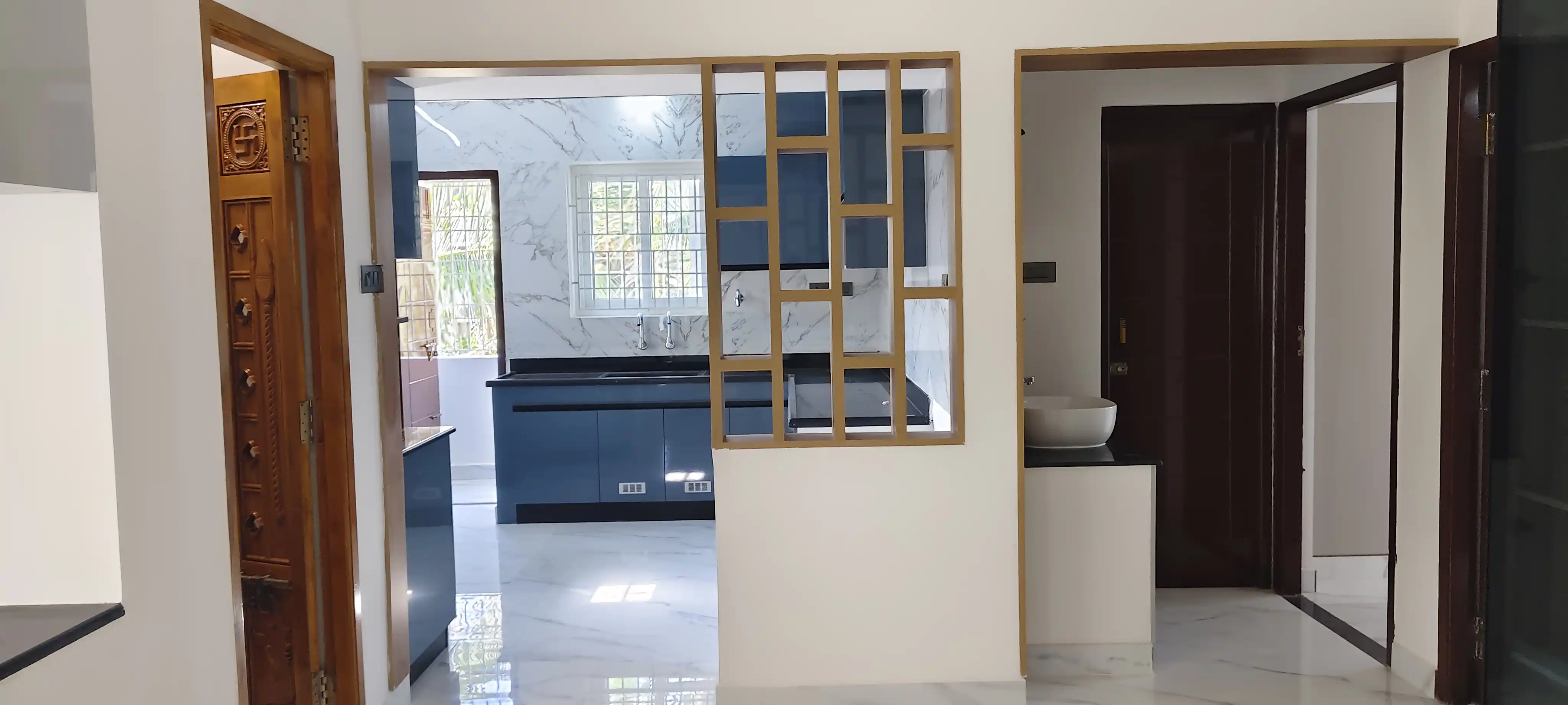 Modular kitchen exterior view with clean shutters